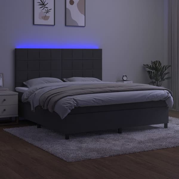 Ramsäng med madrass & LED mörkgrå 180x200 cm sammet
