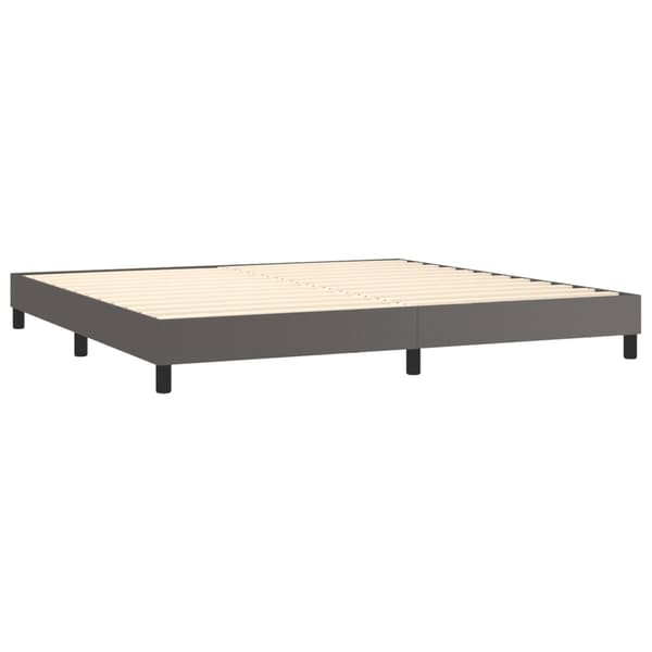 Ramsäng med madrass & LED grå 200x200 cm konstläder