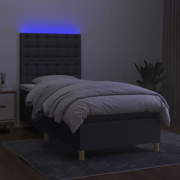 Ramsäng med madrass & LED mörkgrå 80x200 cm tyg