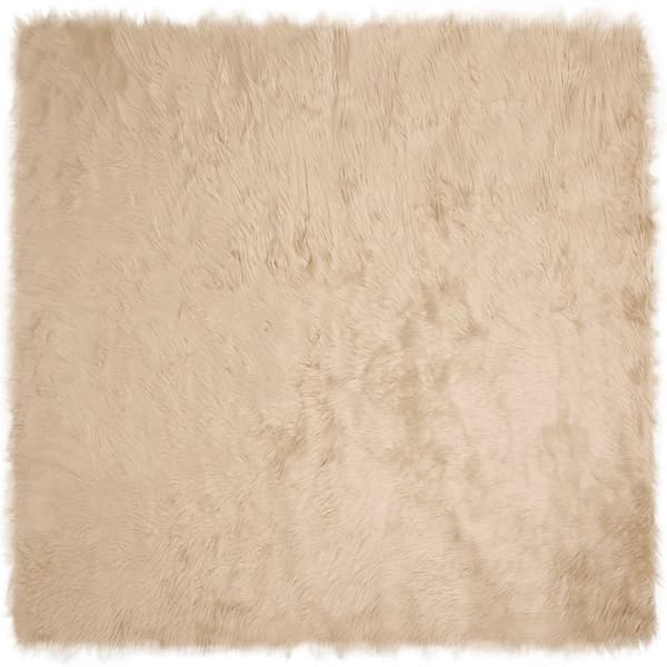 Fuskfäll matta TAFALLA Beige 200 x 200 cm Polyester