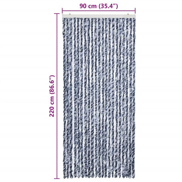 Insektsdraperi blå, vit och silver 90x220 cm chenille