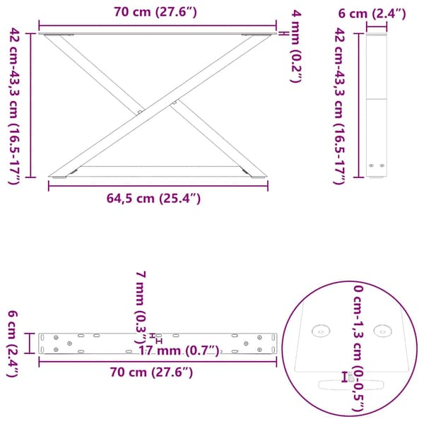 Soffbordsben 2 st antracit 70x(42-43,3) cm stål