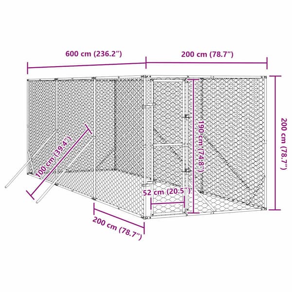 Hundgård för utomhusbruk silver 2x6x2 m galvaniserat stål