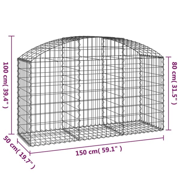 Gabion bågformad 150x50x80/100 cm galvaniserat järn
