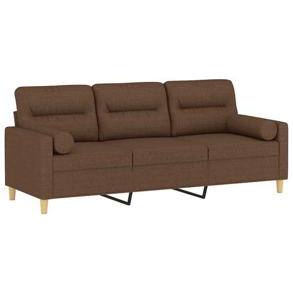 3-sitssoffa med prydnadskuddar brun 180 cm tyg