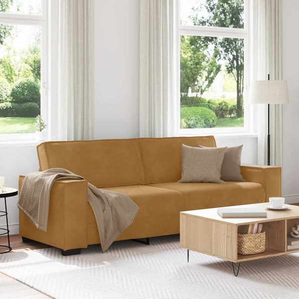 3-sitssoffa brun 220x78x84 cm sammet