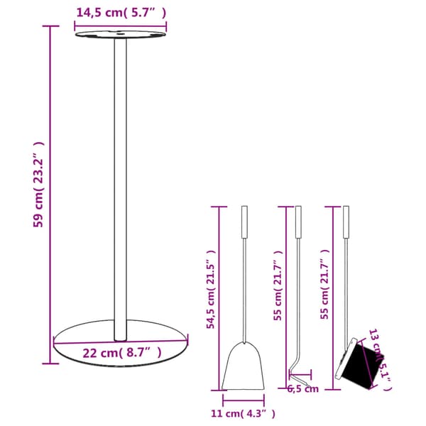 4-delat verktygsset för eldstad 22x59 cm stål