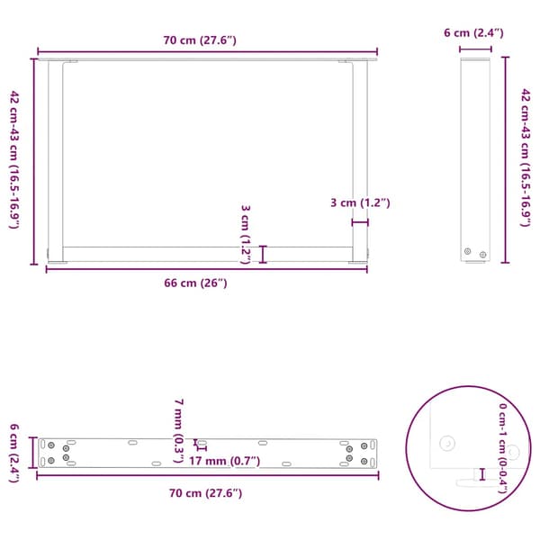 Soffbordsben U-formade 2 st antracit 70x(42-43) cm stål