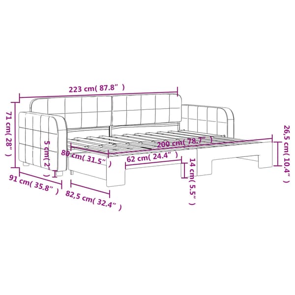 Dagbädd utdragbar svart 80x200 cm sammet