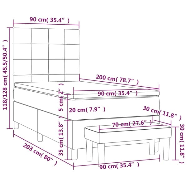 Ramsäng med madrass mörkgrå 90x200 cm sammet