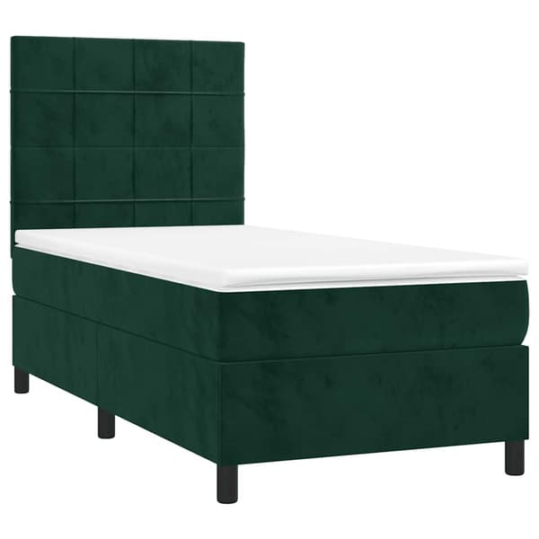 Ramsäng med madrass & LED mörkgrön 90x200 cm sammet