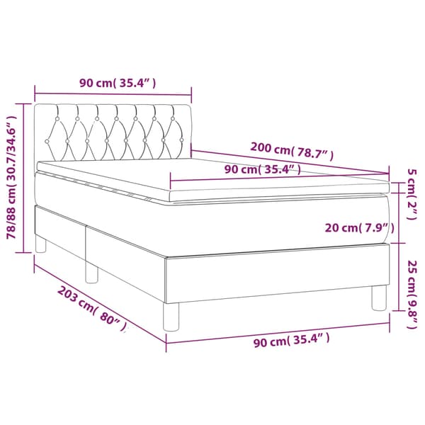 Ramsäng med madrass gräddvit 90x200 cm tyg