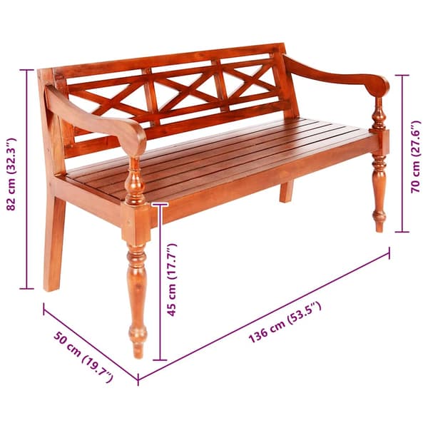 Bataviabänk 123 cm massiv mahogny mörkbrun