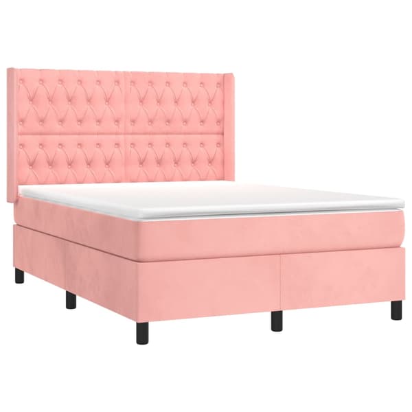 Ramsäng med madrass rosa & LED 140x190 cm sammet