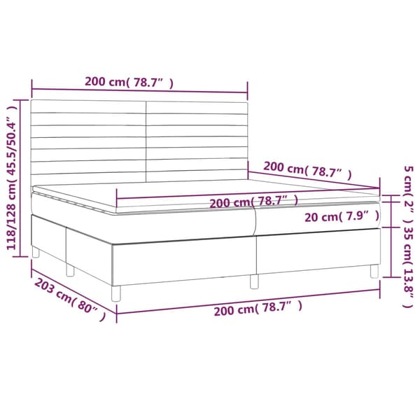 Ramsäng med madrass mörkgrå 200x200 cm sammet
