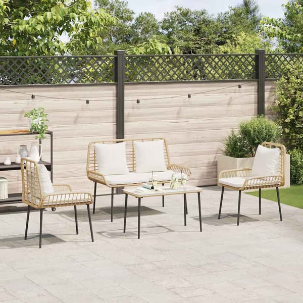 Trädgårdsmöbelset 3 pcs Brun och Kräm konstrotting