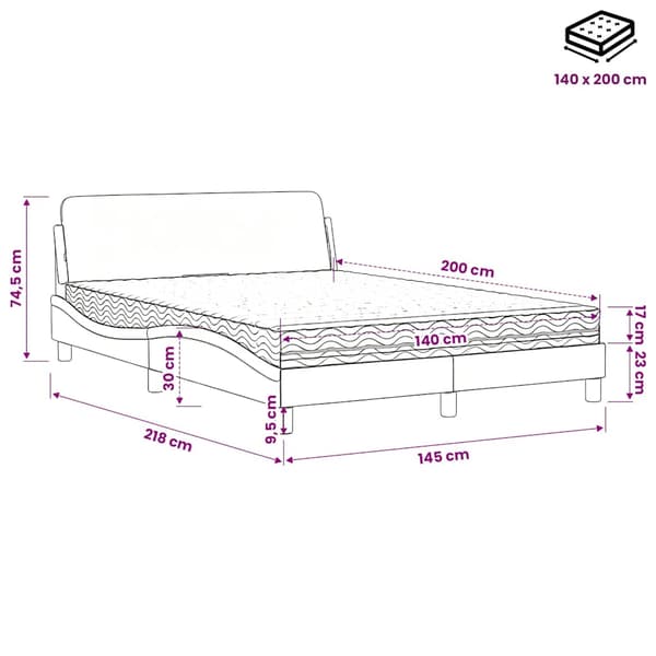 Bed with Mattress "Dover" Light Grey 140x200 cm Fabric