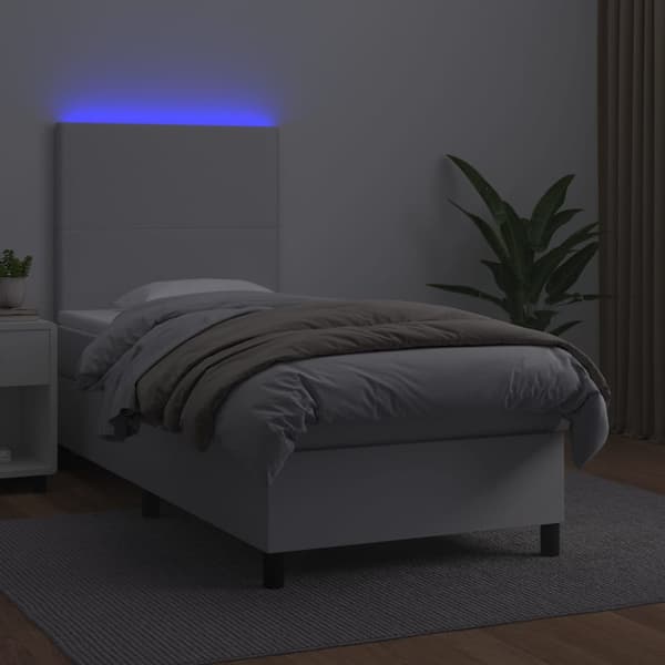 Ramsäng med madrass & LED vit 80x200 cm konstläder