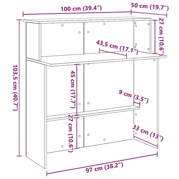 Receptionsdisk grå sonoma 100x50x103,5 cm konstruerat trä
