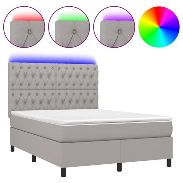Ramsäng med madrass & LED ljusgrå 140x200 cm tyg