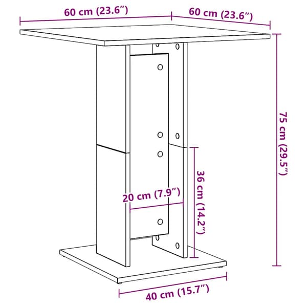 Cafébord vit 60x60x75 cm konstruerat trä