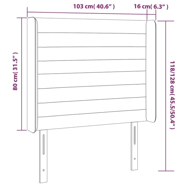 Sänggavel LED ljusgrå 103x16x118/128 cm sammet