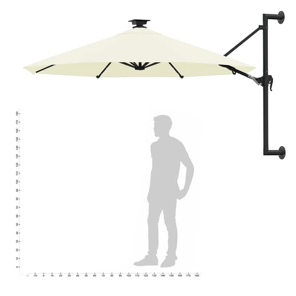 Väggmonterat trädgårdsparasoll med LEDs 300 cm sand