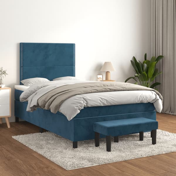 Ramsäng med madrass mörkblå 120x190 cm sammet