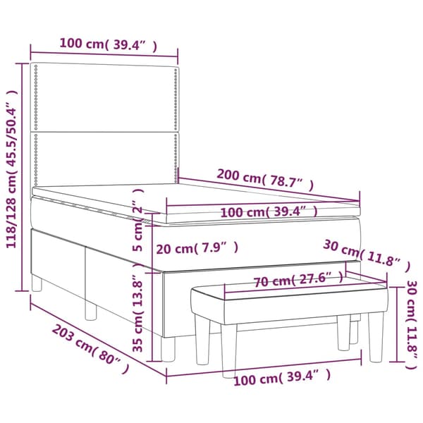 Ramsäng med madrass mörkgrå 100x200 cm sammet