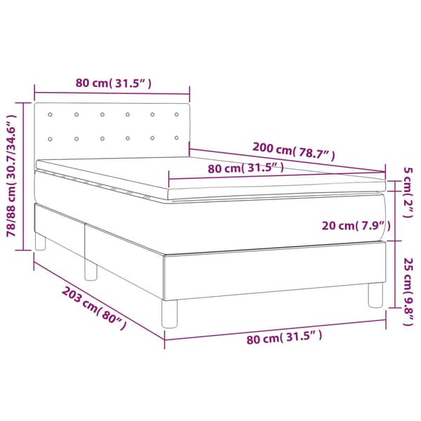 Ramsäng med madrass mörkgrå 80x200 cm sammet
