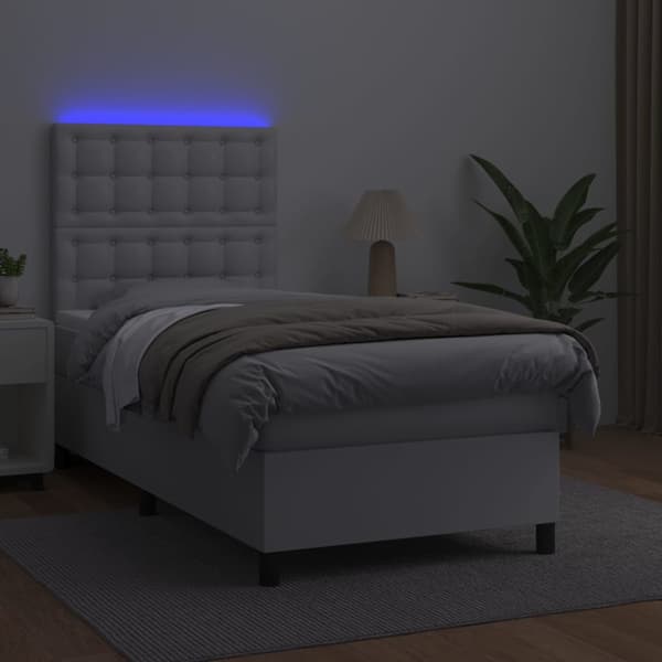 Ramsäng med madrass & LED vit 80x200 cm konstläder