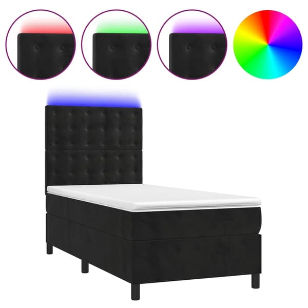 Ramsäng med madrass & LED svart 100x200 cm sammet