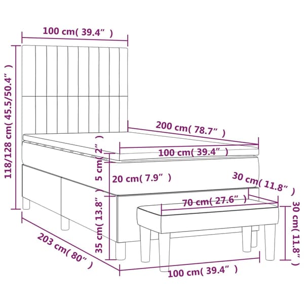 Ramsäng med madrass ljusgrå 100x200 cm sammet