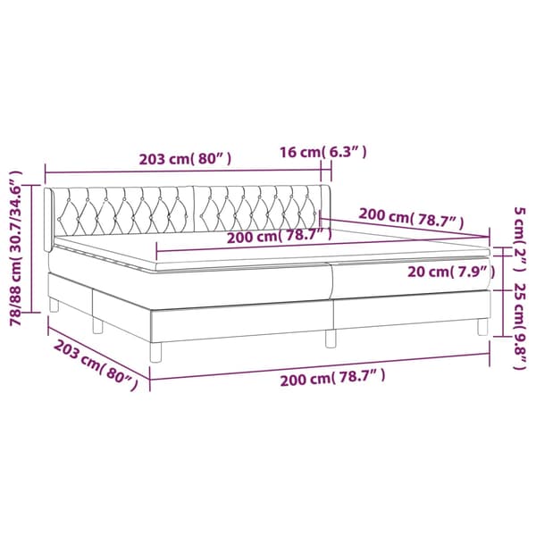 Ramsäng med madrass mörkgrå 200x200 cm sammet