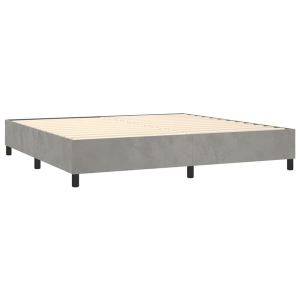 Ramsäng med madrass & LED ljusgrå 200x200 cm sammet