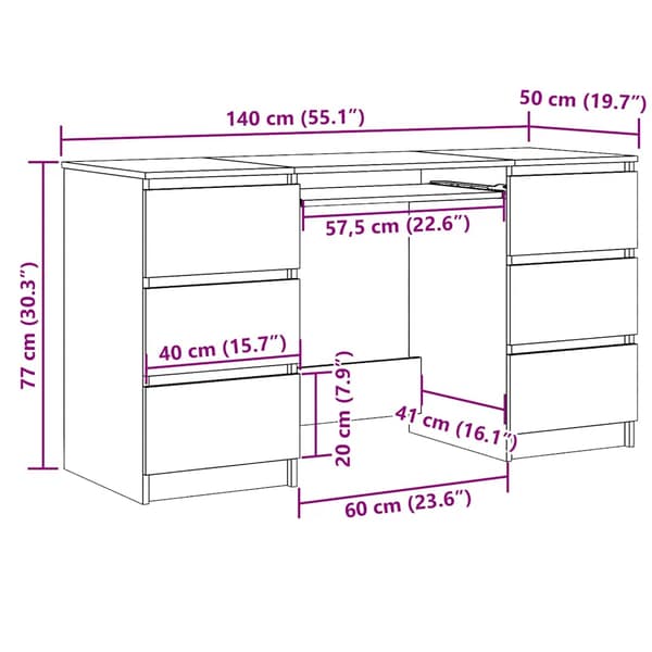 Skrivbord vit 140x50x77 cm konstruerat trä
