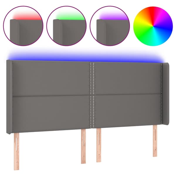Sänggavel LED grå 203x16x118/128 cm konstläder