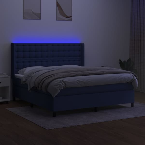 Ramsäng med madrass & LED blå 160x200 cm tyg