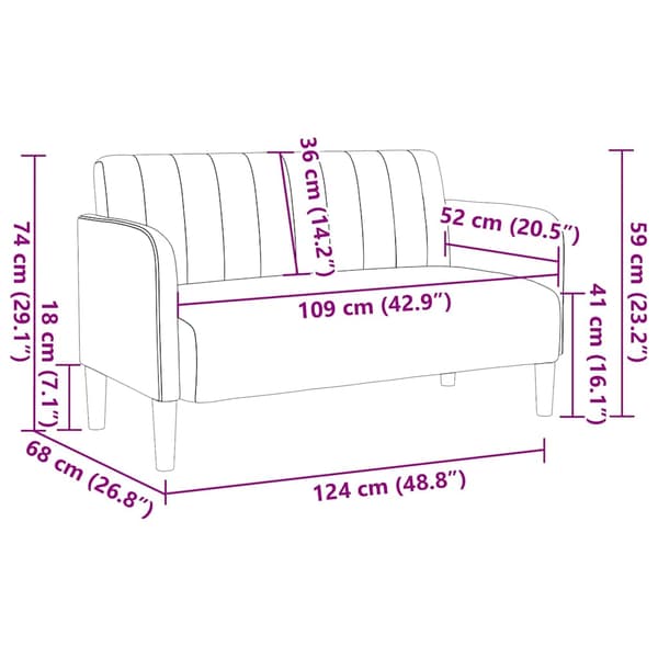 Loveseat soffa ljusgrå 109 cm sammet