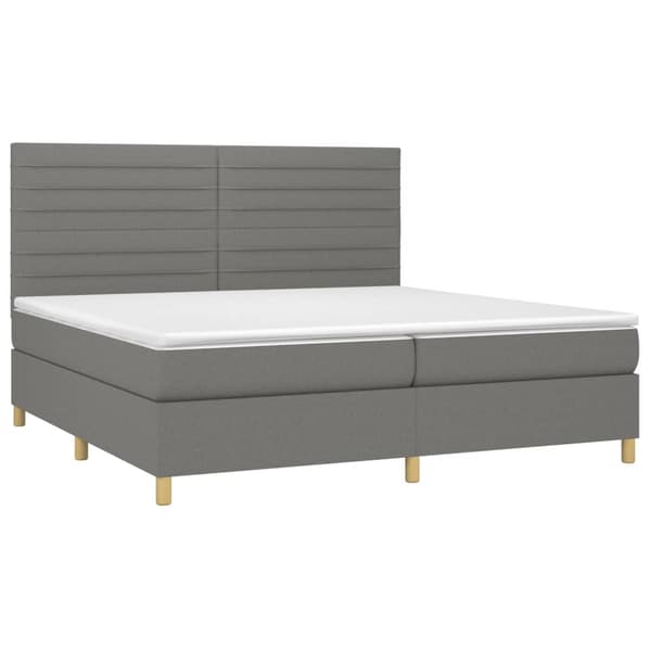 Ramsäng med madrass & LED mörkgrå 200x200 cm tyg