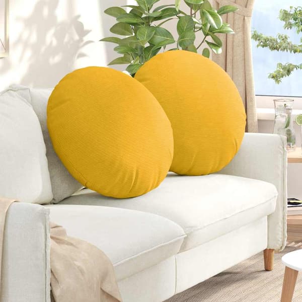 Sittkuddar 2 pcs Ljusgul Ø 80 cm Kordread tyg