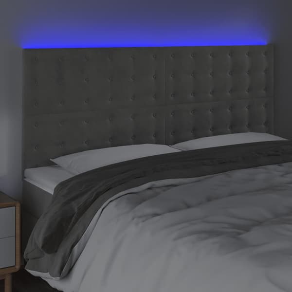 Sänggavel LED ljusgrå 160x5x118/128 cm sammet