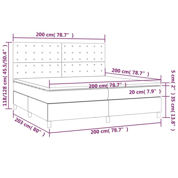 Ramsäng med madrass mörkgrå 200x200 cm sammet