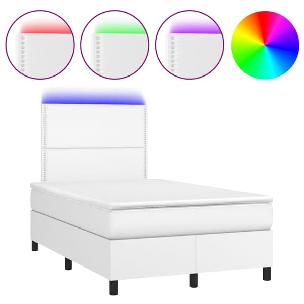 Ramsäng med madrass & LED vit 120x190 cm konstläder