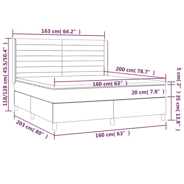 Ramsäng med madrass & LED ljusgrå 160x200 cm sammet