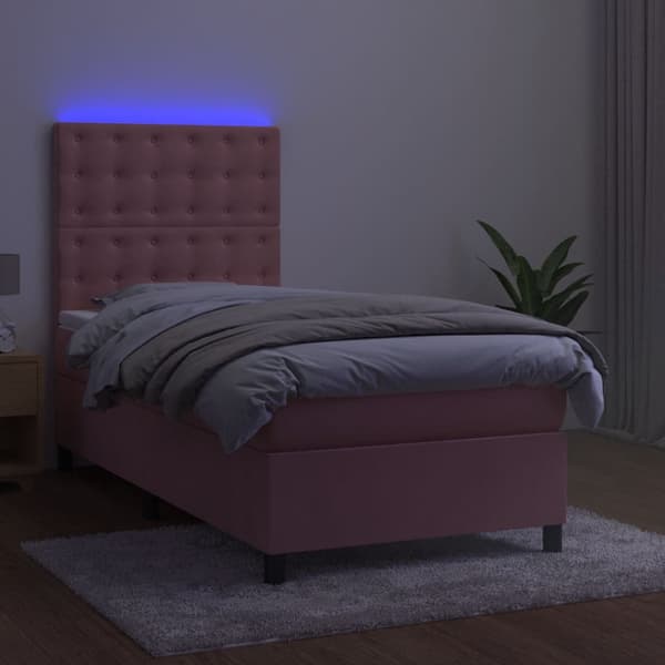 Ramsäng med madrass rosa & LED 100x200 cm sammet