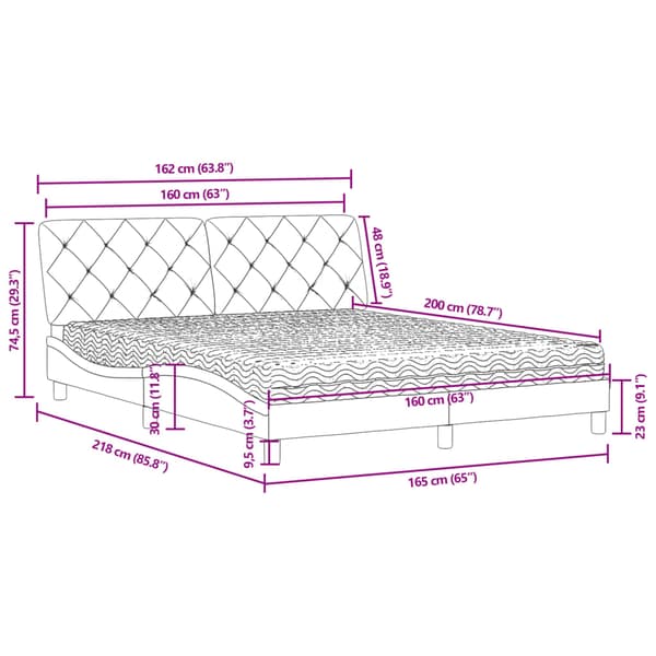 Bed with Mattress Light Grey 160x200 cm Velvet