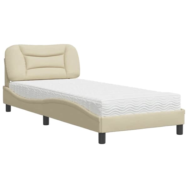 Bed with Mattress "Hvar" Cream 80x200 cm Fabric