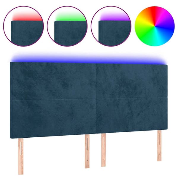 Sänggavel LED mörkblå 200x5x118/128 cm sammet