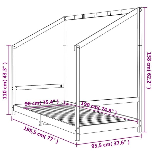 Sängram för barn vit 90x190 cm massiv furu